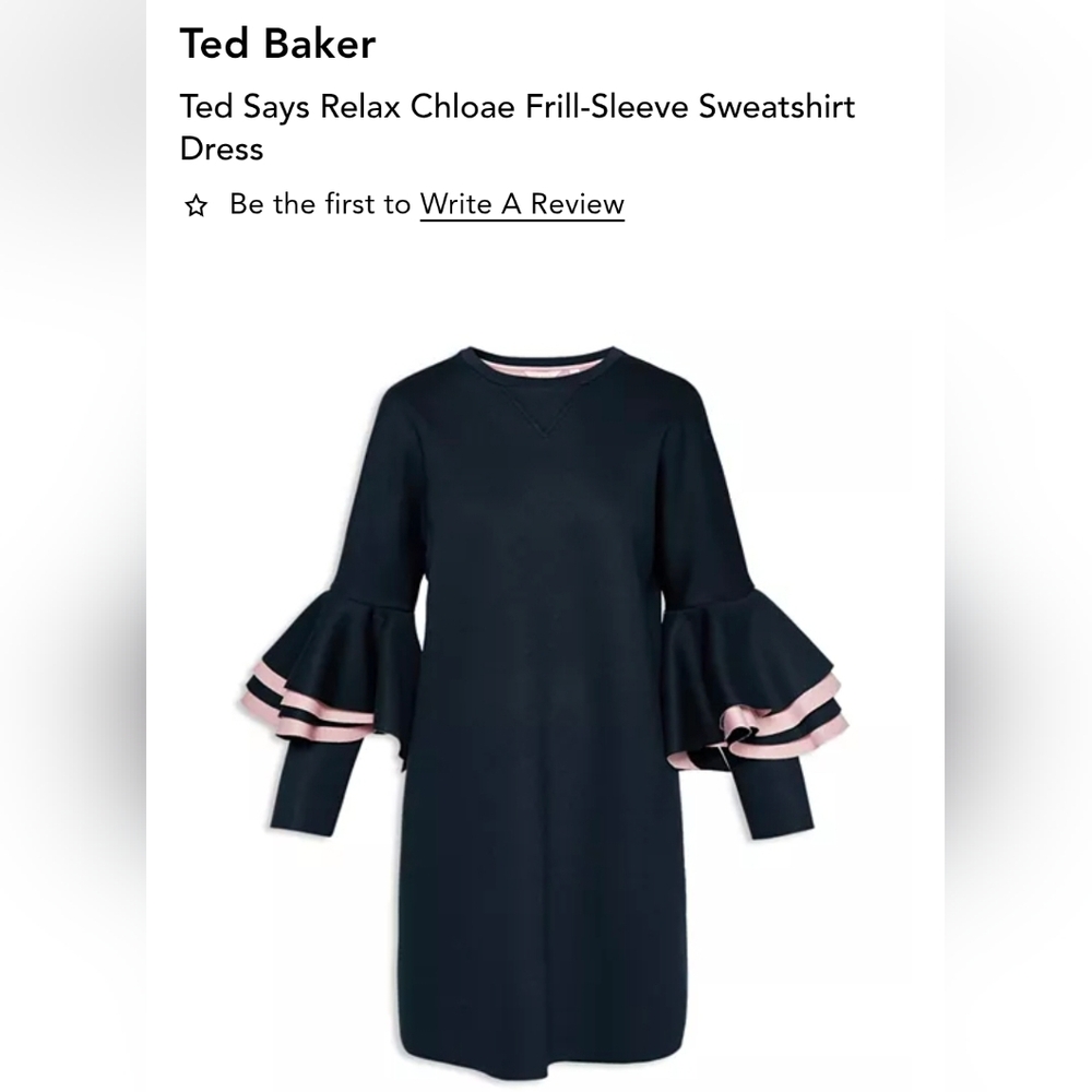 Ted Baker Black Chloae Dress with Ruffle Sleeves Size Medium